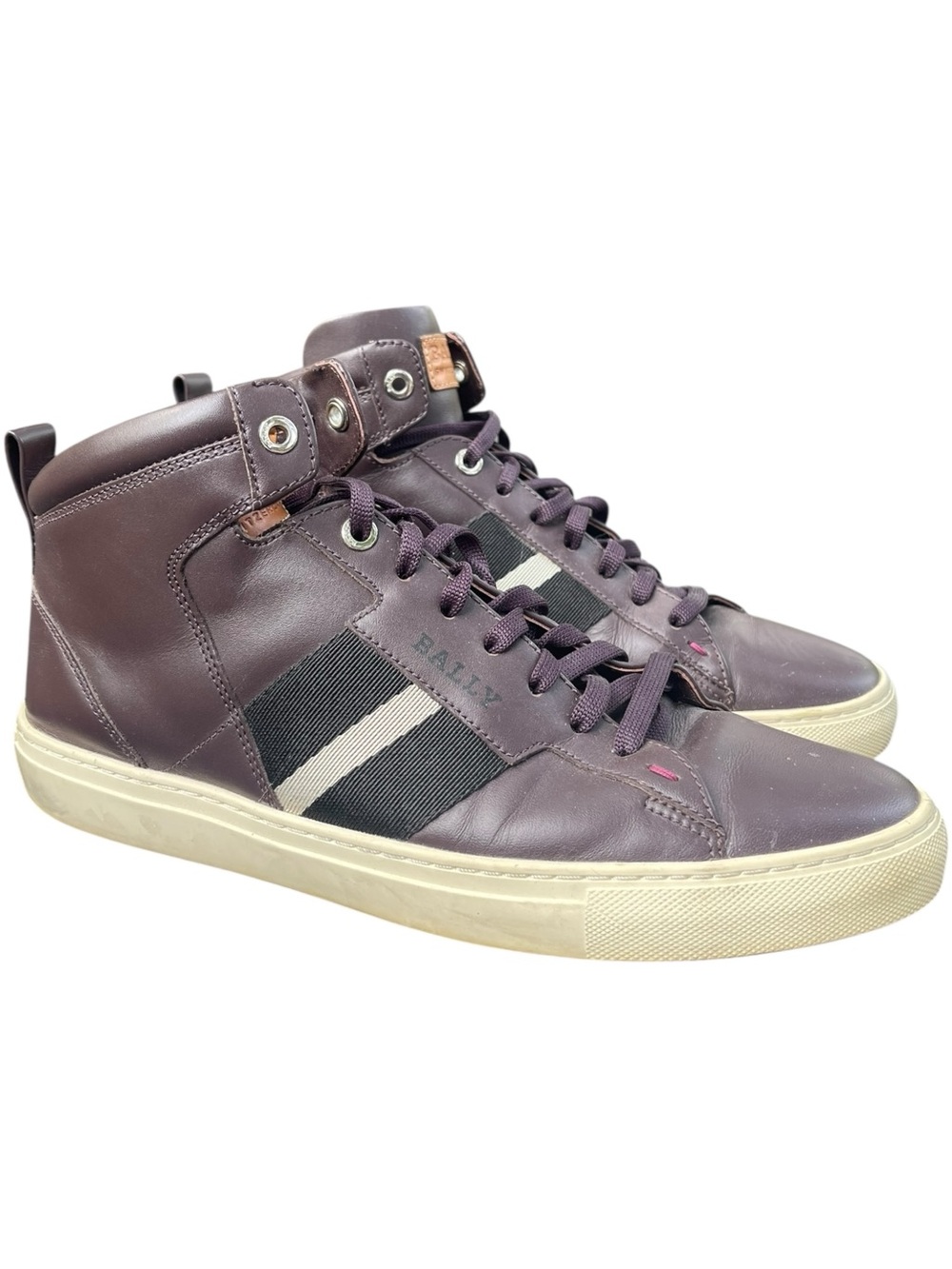 BALLY Hedern Men’s High-Top Leather Sneakers in Merlot Size 10.5